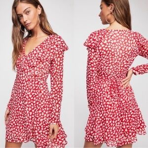 Free People Red Frenchie Long Sleeve Wrap Dress